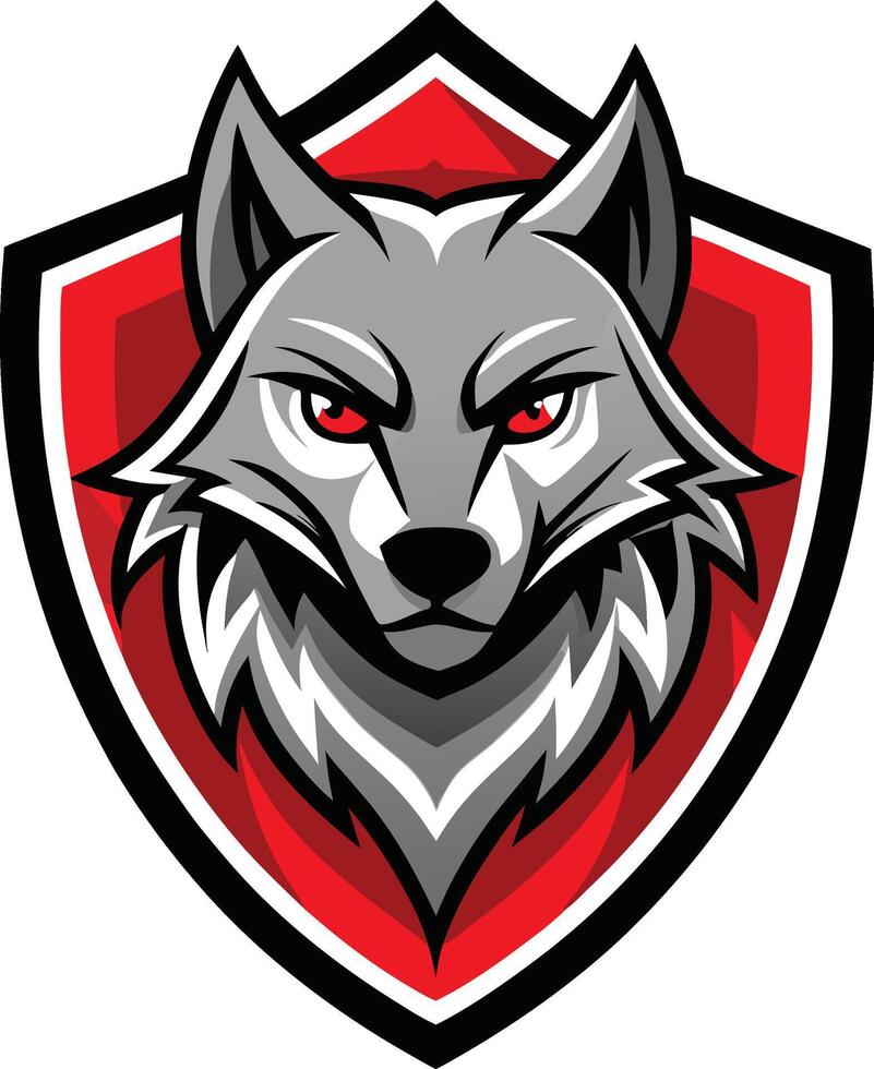 The wolf mascot head on a red and white shield vector