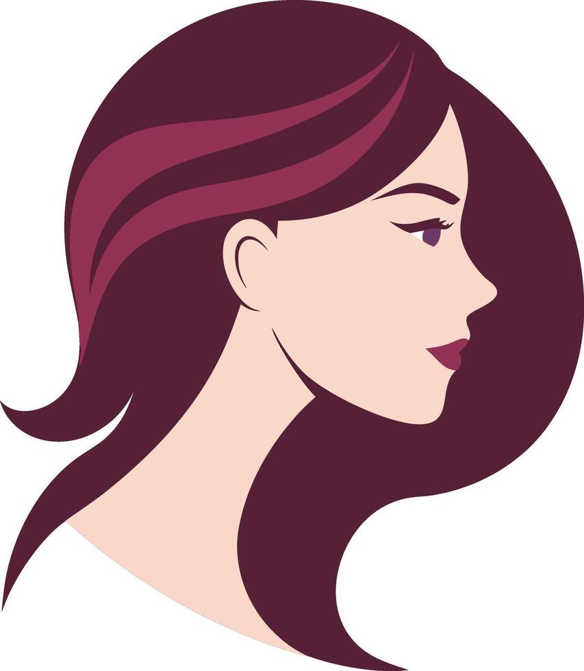 A woman's profile with long hair and a purple background vector