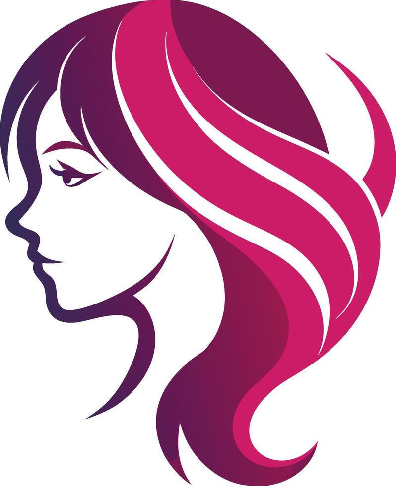 A woman's profile with long hair and pink hair vector
