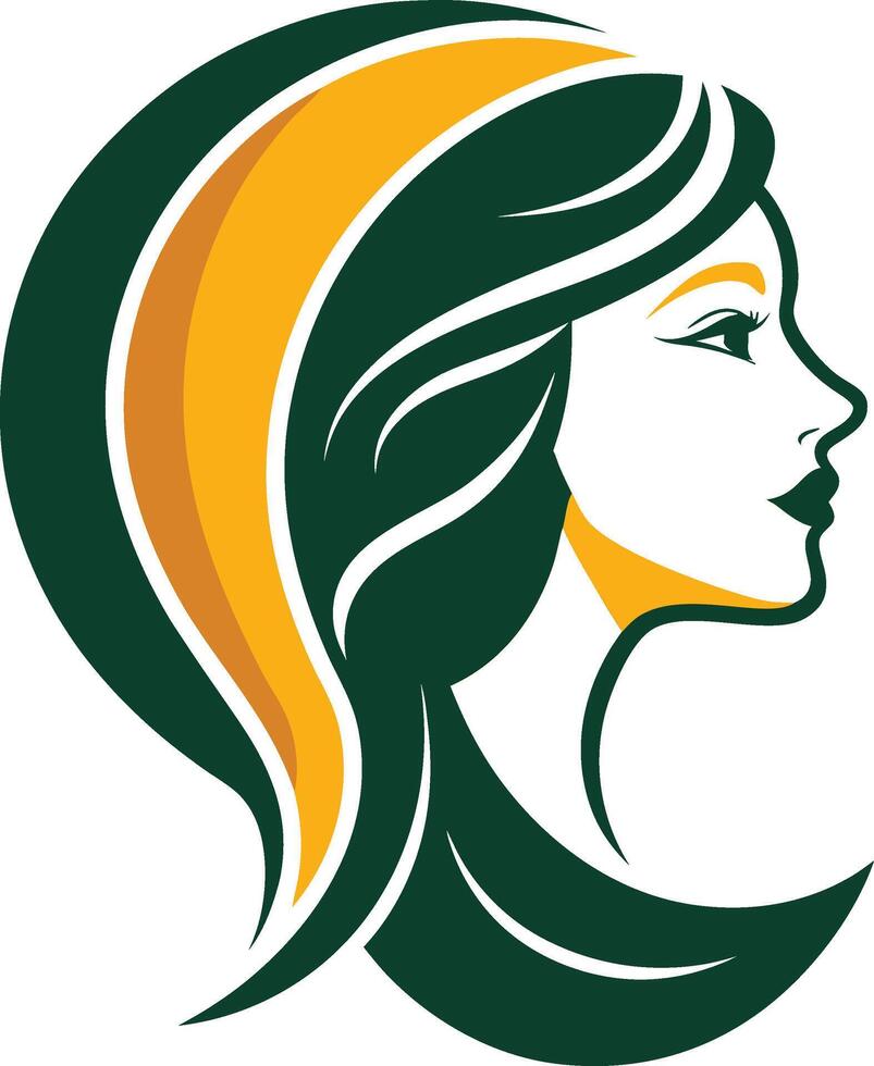 The woman's profile is shown in a green and yellow color scheme vector