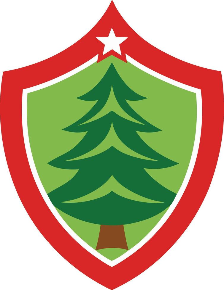 A christmas tree in a shield with a star on top vector