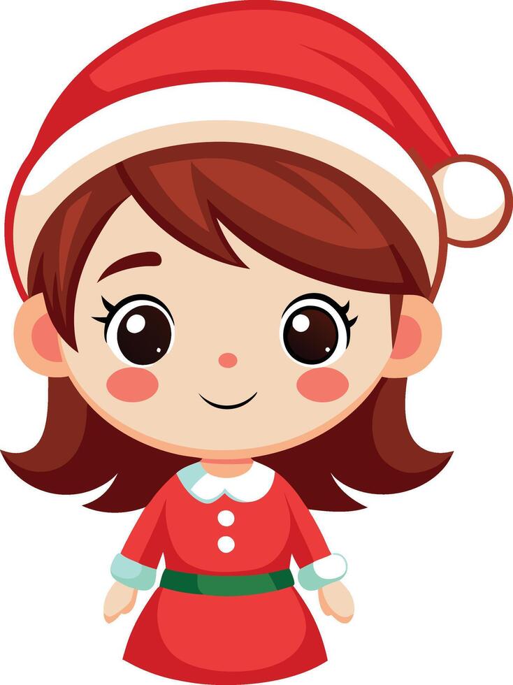 Christmas cartoon girl in red dress vector