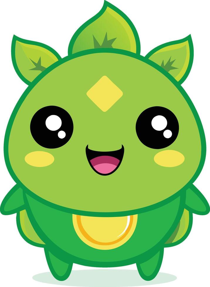 A cute green dinosaur with big eyes and a smile vector