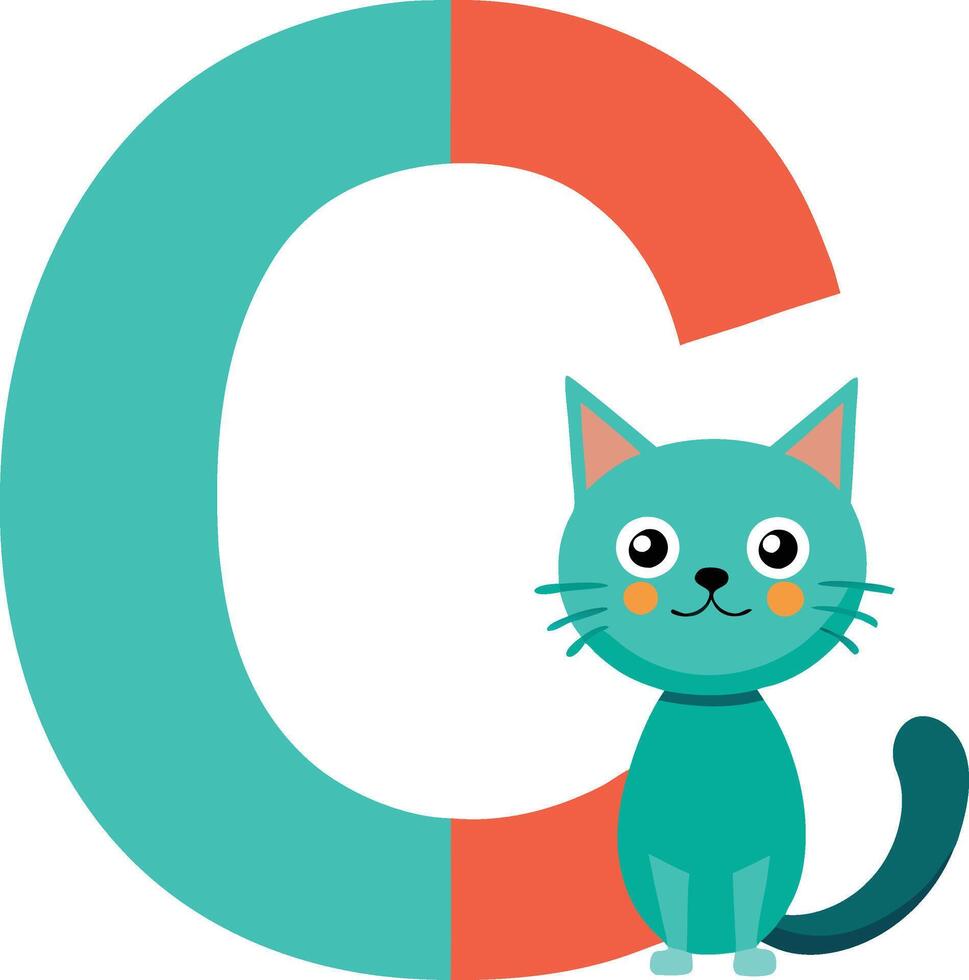 A cat is standing next to the letter c vector