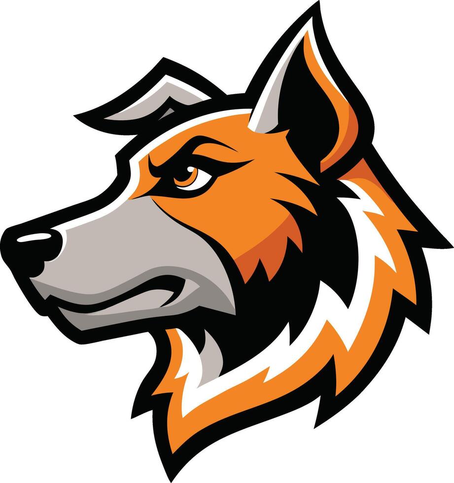 A wolf head with an orange and black color scheme vector