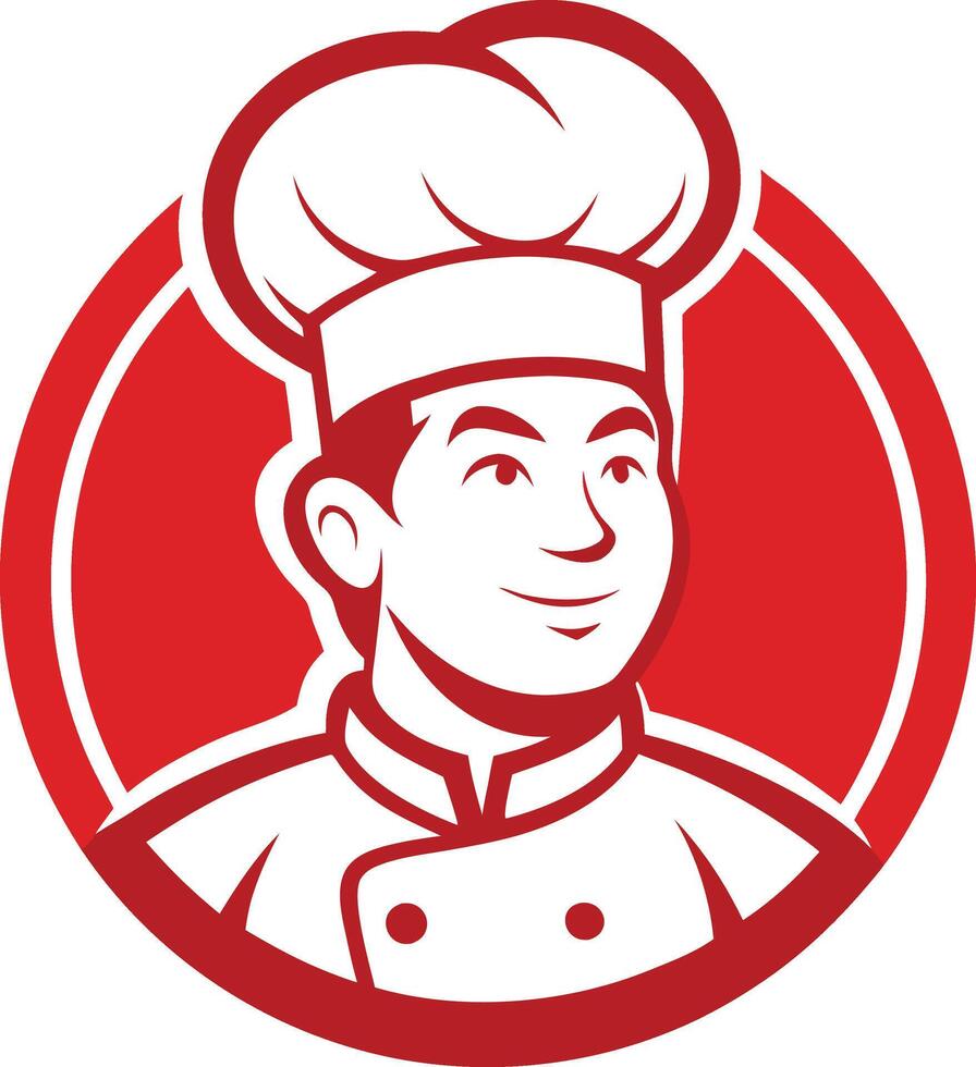 Illustration of a chef chef head in red circle on isolated background set inside circle done in retro vector
