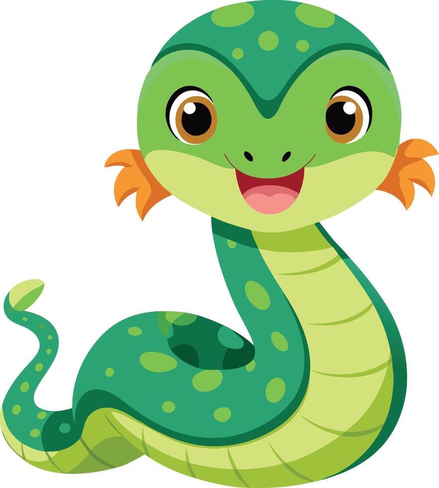 A cartoon snake with green eyes and orange spots vector