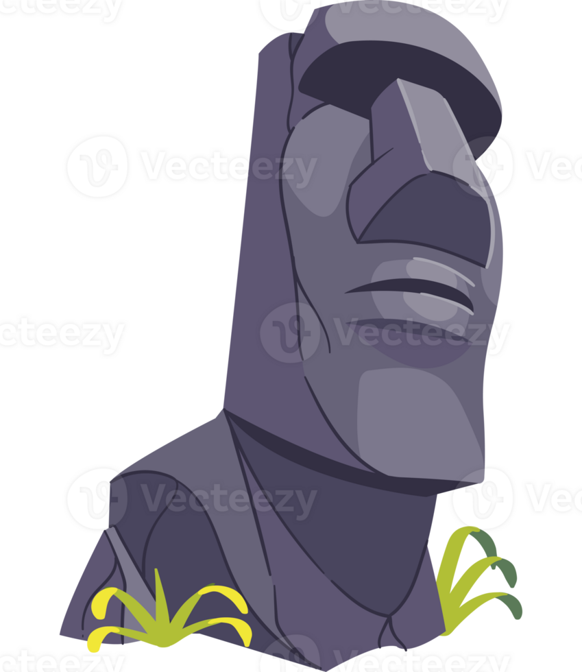 An easter island statue with grass and flowers png