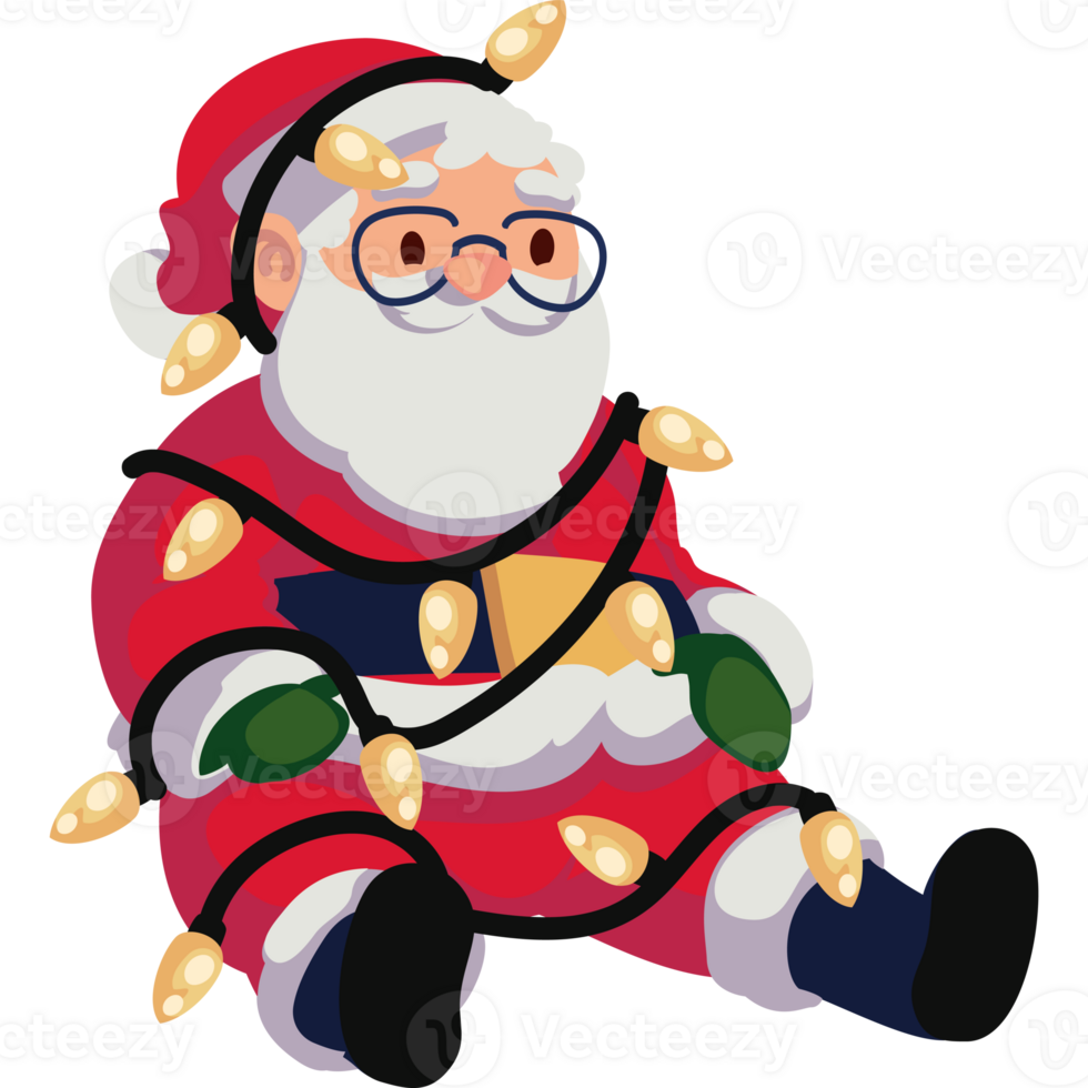 santa claus tangled in lights isolated illustration png
