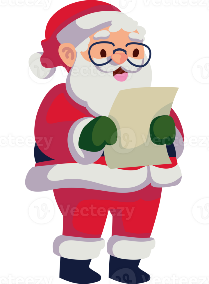 santa claus with wish list isolated png