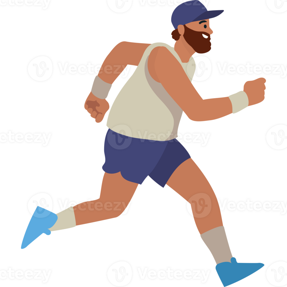 A man with a beard and cap is running png