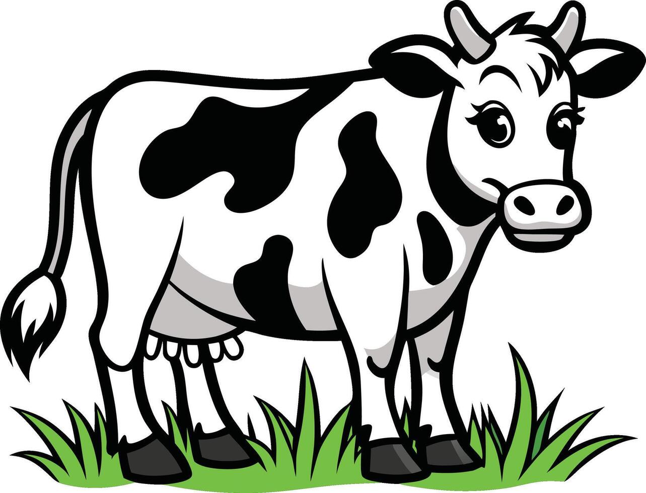 A cartoon cow standing in the grass vector