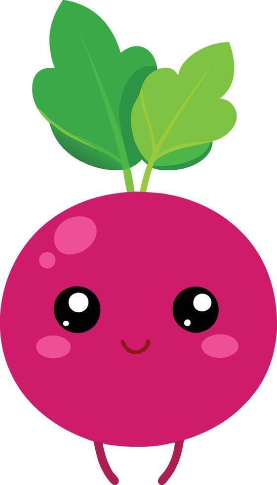 Radish cartoon character with green leaves vector