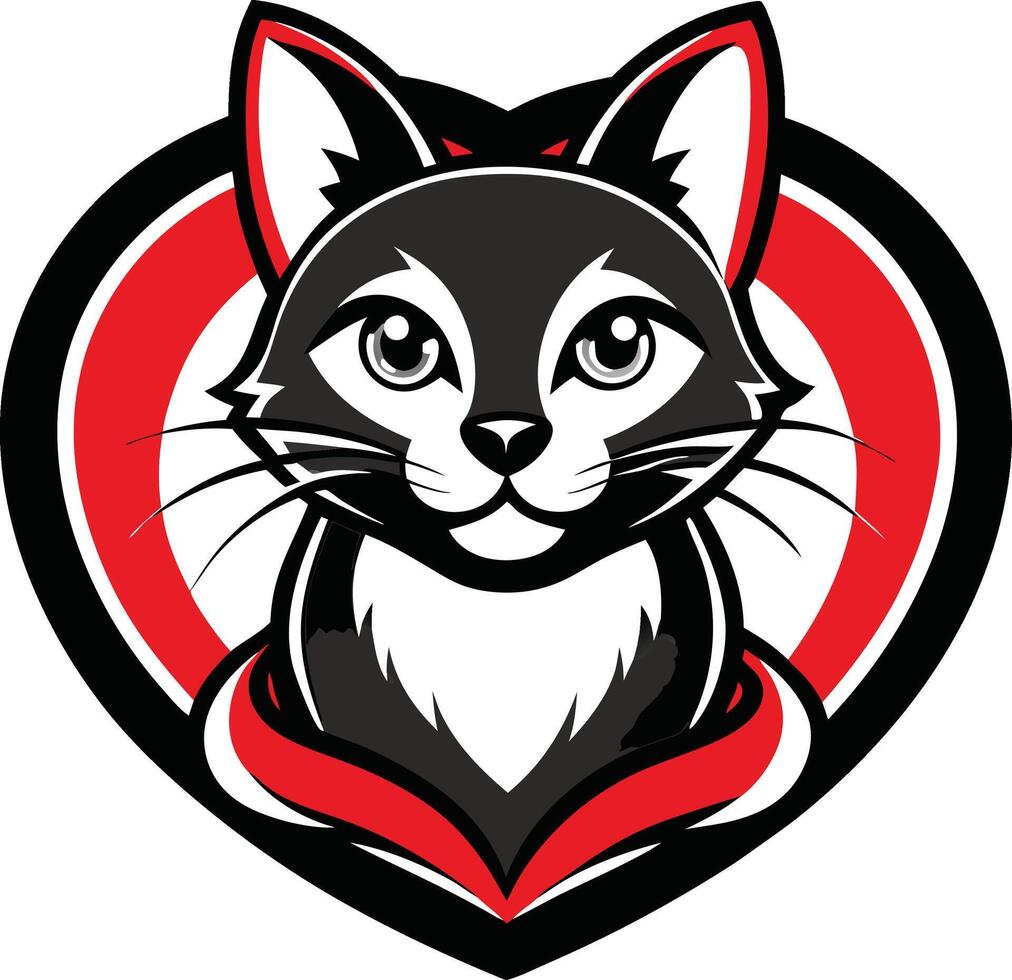 A black and white cat with red heart vector
