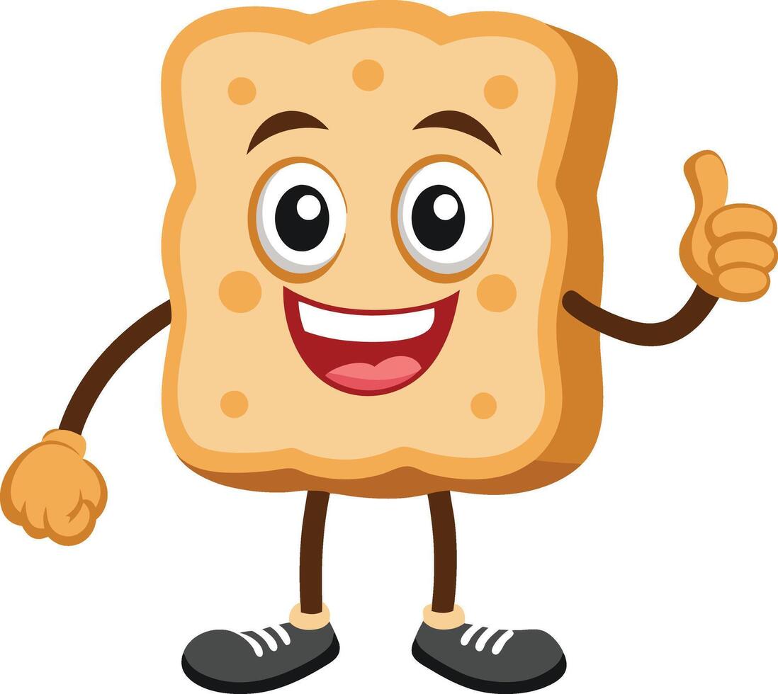 A cartoon character of a piece of bread with thumbs up vector