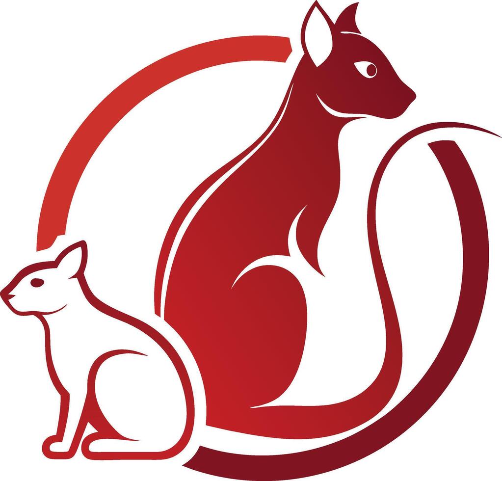 A red and white logo with a cat and a dog vector