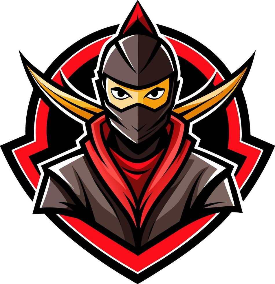 A ninja with a red scarf and black mask mascot logo vector