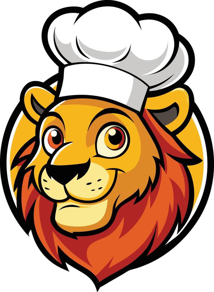 A cartoon lion chef head with a chef hat vector