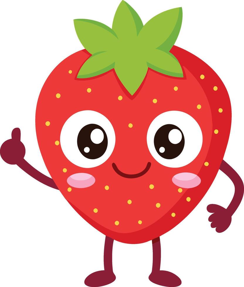 A cartoon strawberry character with eyes and thumbs up vector