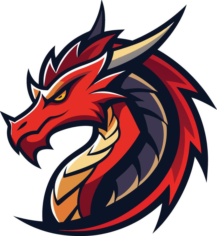 A red dragon head with horns and a long tail vector