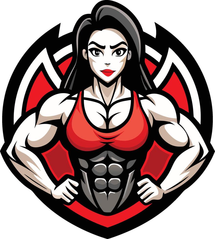 A female bodybuilde with a red and black top vector
