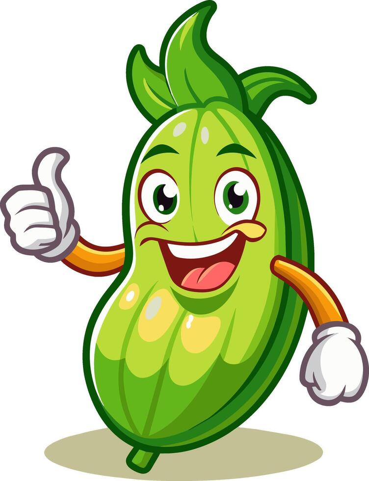 A cartoon green cucumber character giving a thumbs up vector