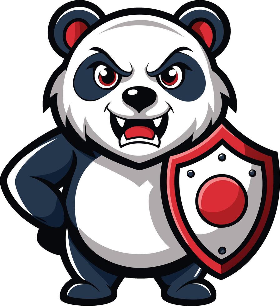 A cartoon panda bear holding a shield vector