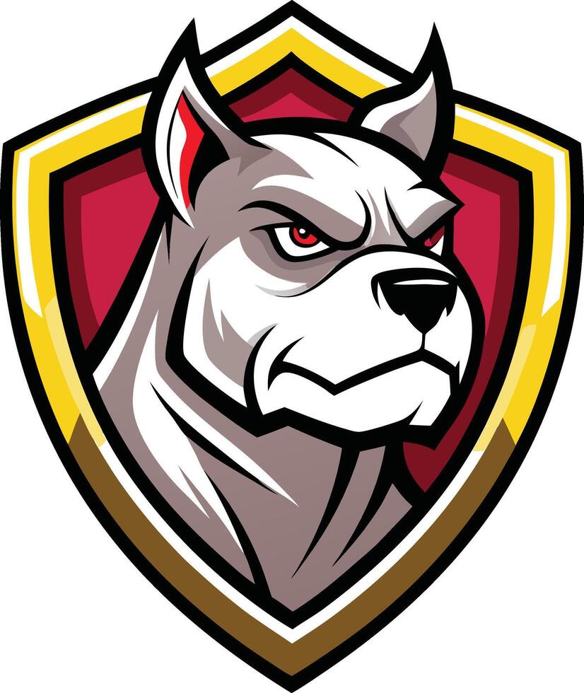 An angry pit bull dog mascot head on a shield vector