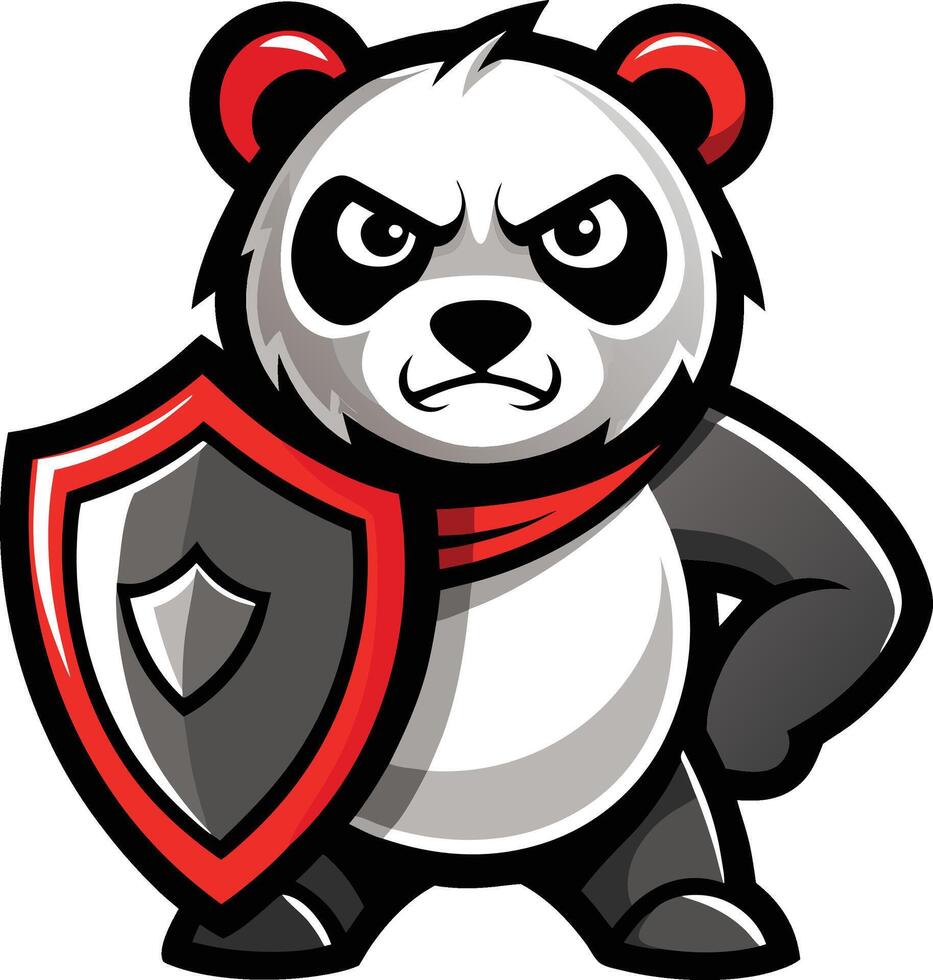 A cartoon panda bear with a shield vector