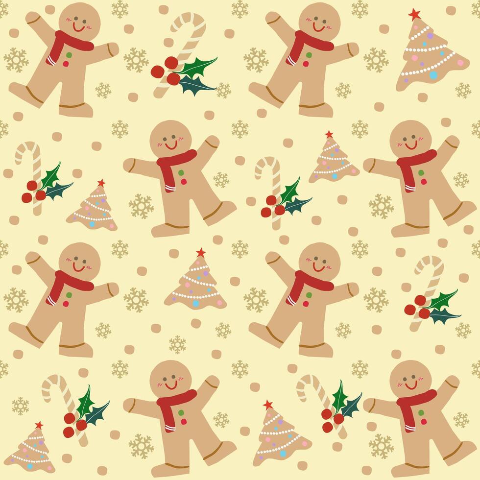 My gingerbread snowflake christmas tree ornament dot seamless pattern vector