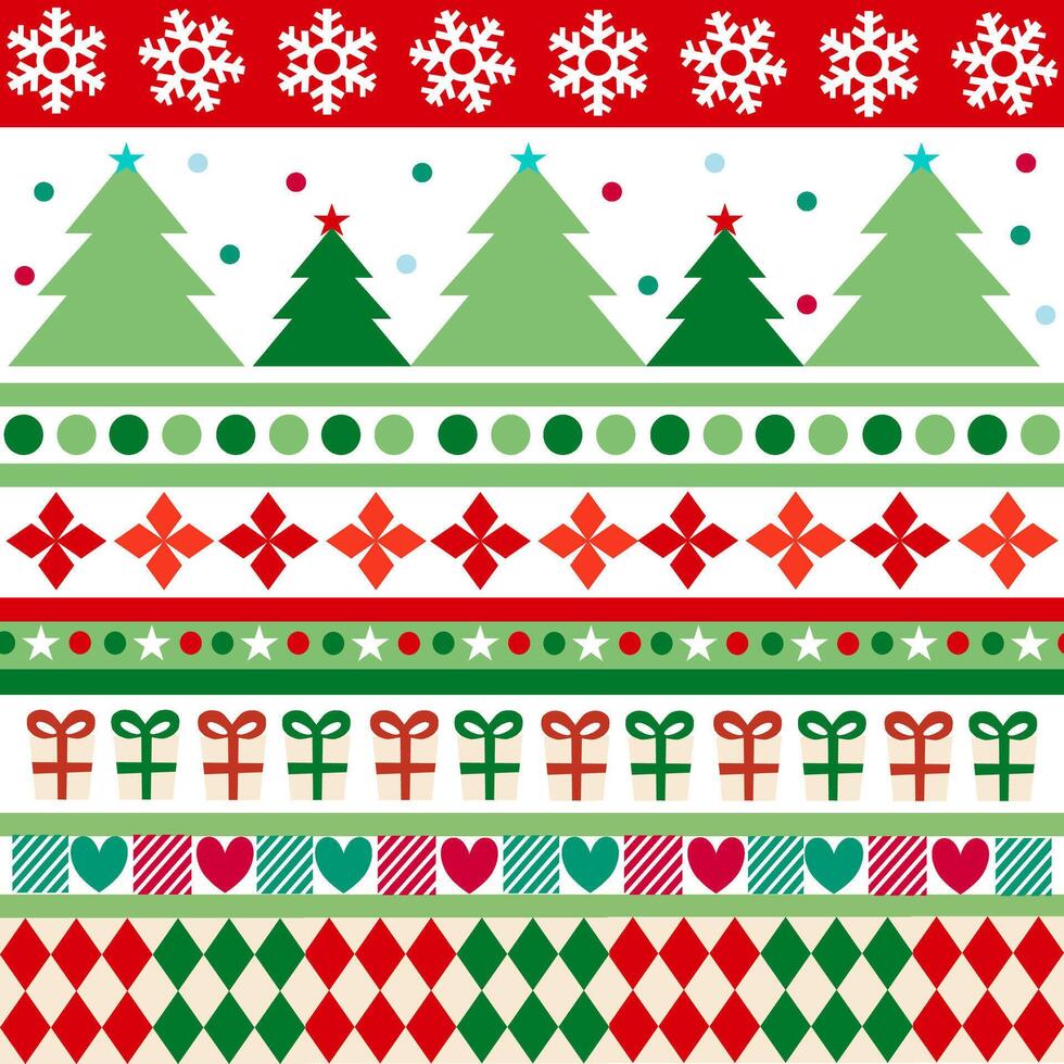 Ornament Christmas theme, red green on White background. Wrapping paper. . Seamless pattern vector