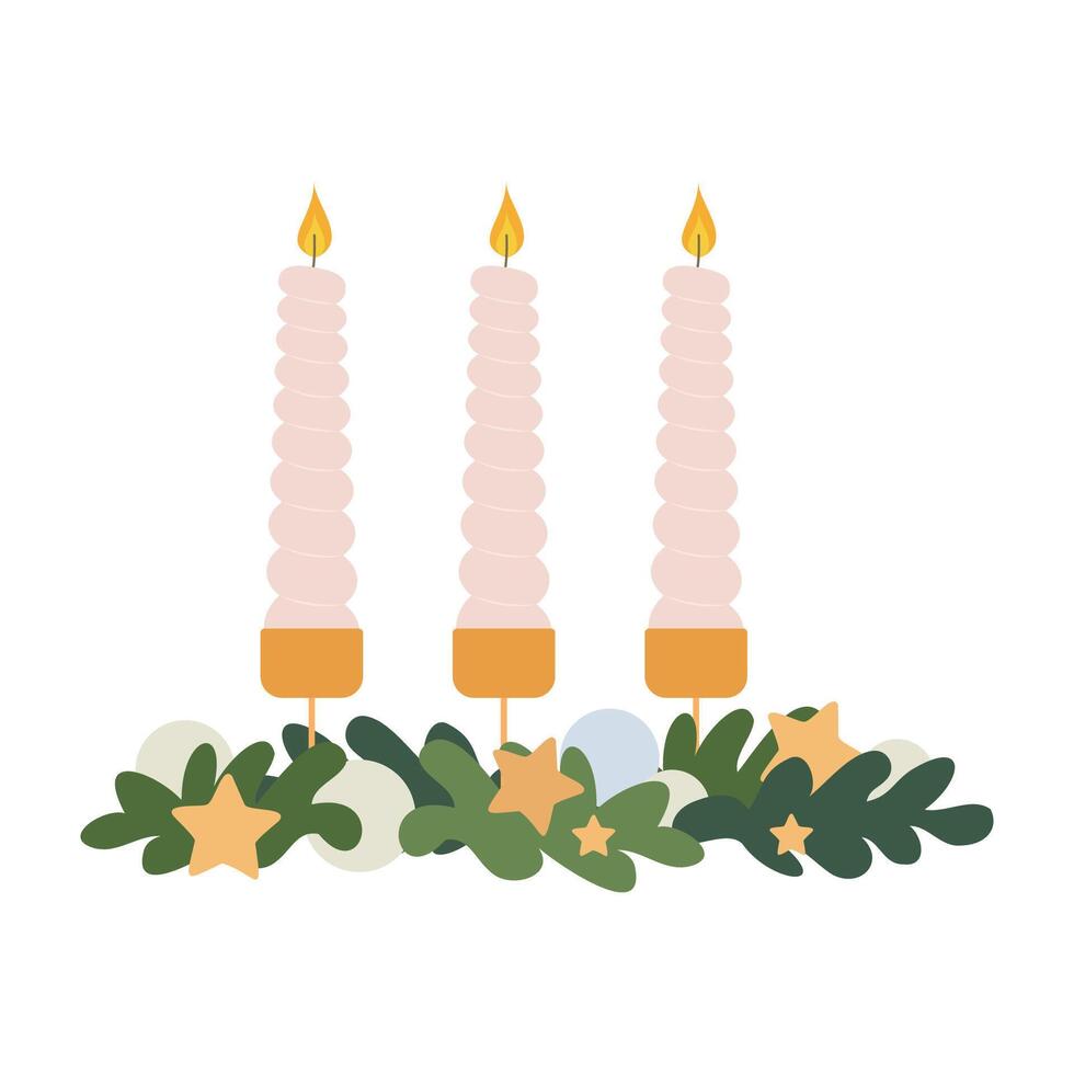 Holiday designs featuring Christmas candles, New Year signs, and symbols of faith and prayer vector