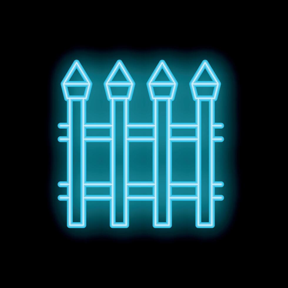 Glowing neon blue fence with sharp pickets on brick wall background vector