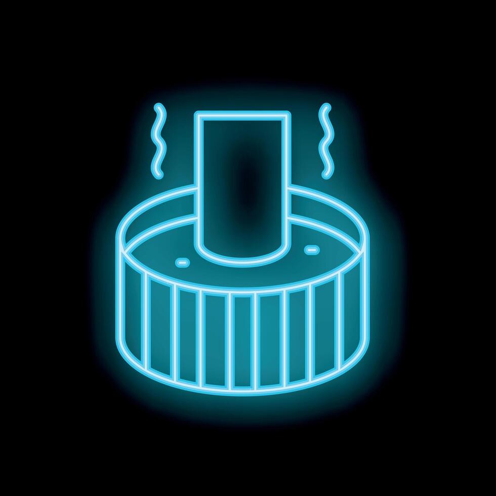 Glowing neon sign depicting a steaming hot tub on a black background vector