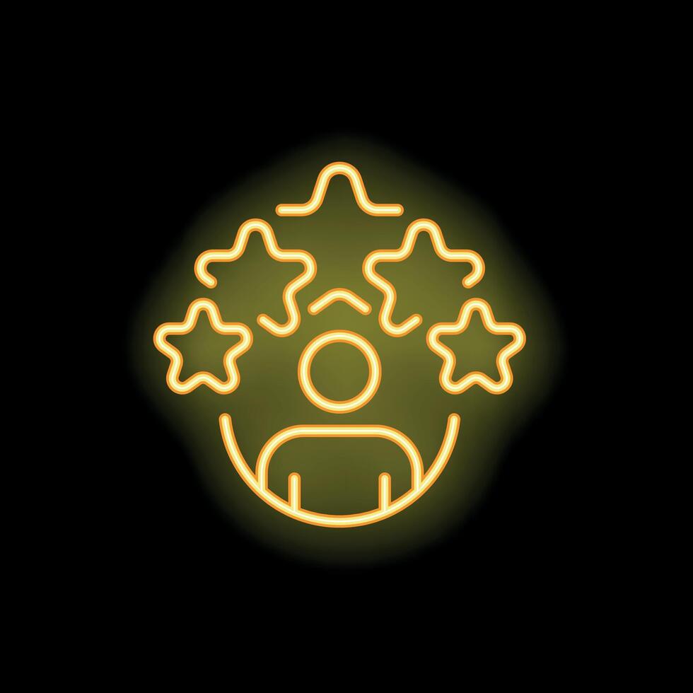 Neon icon of person surrounded by five stars representing customer review vector