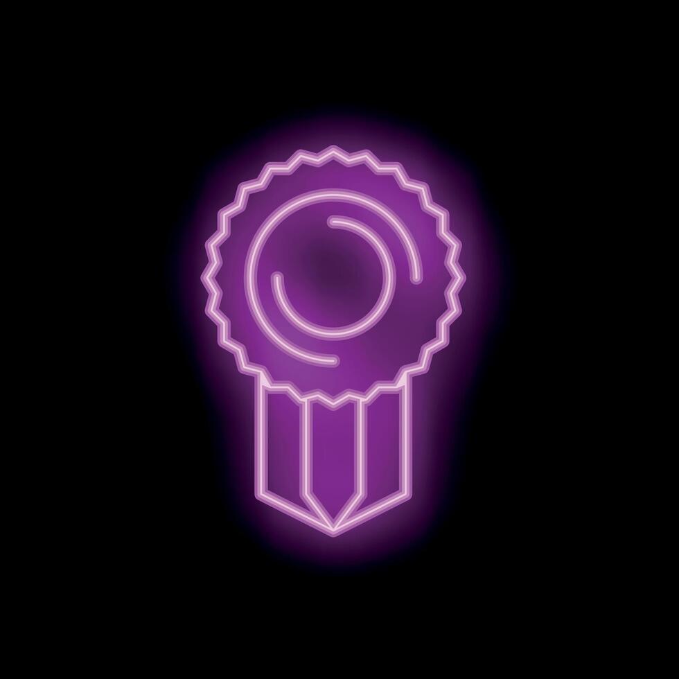 Neon sign showing a pink badge of honor on a black background vector