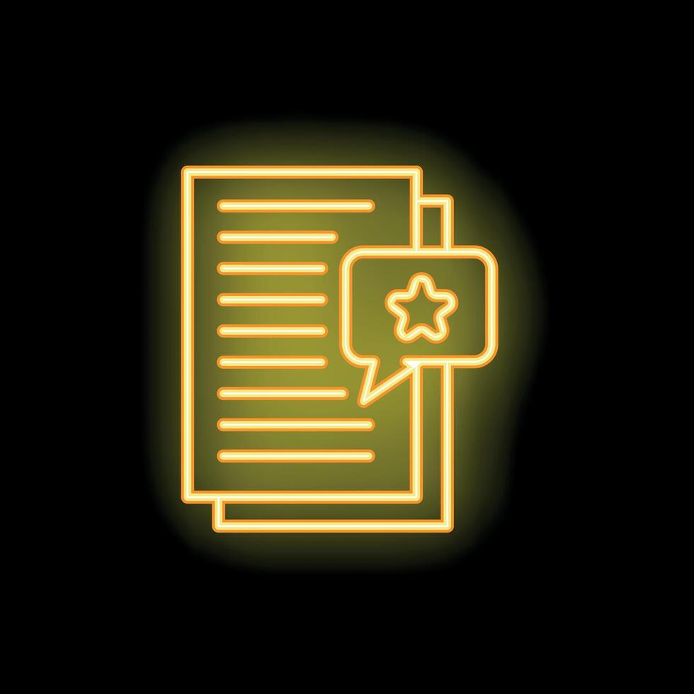 Neon icon of documents receiving positive feedback with star in speech bubble vector