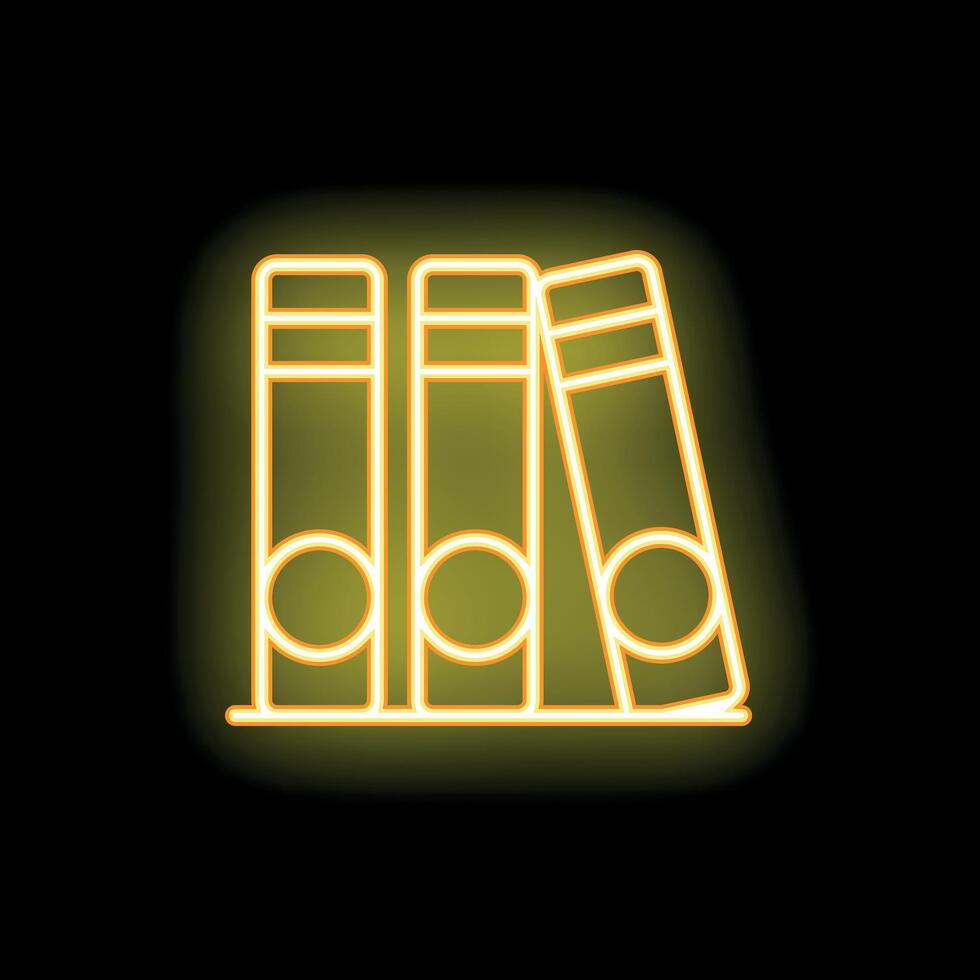 Neon yellow office files icon glowing on black background vector