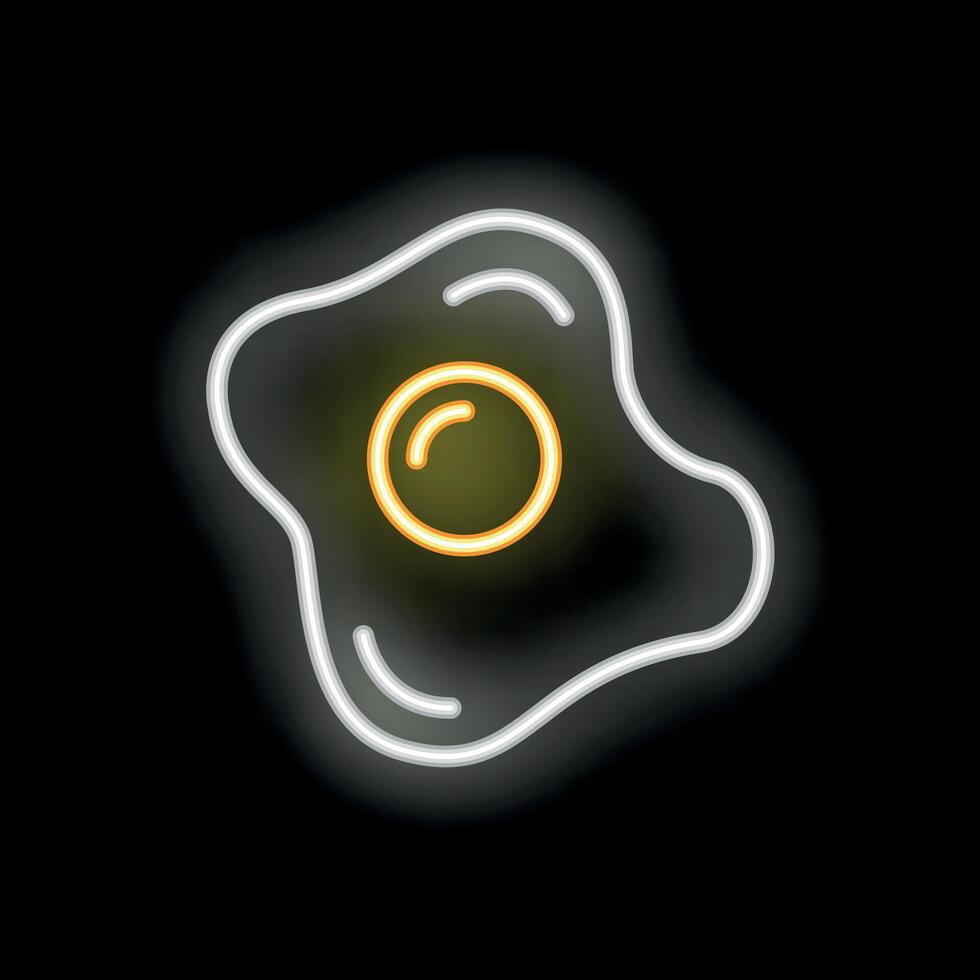 Neon sign showing a fried egg on black background vector