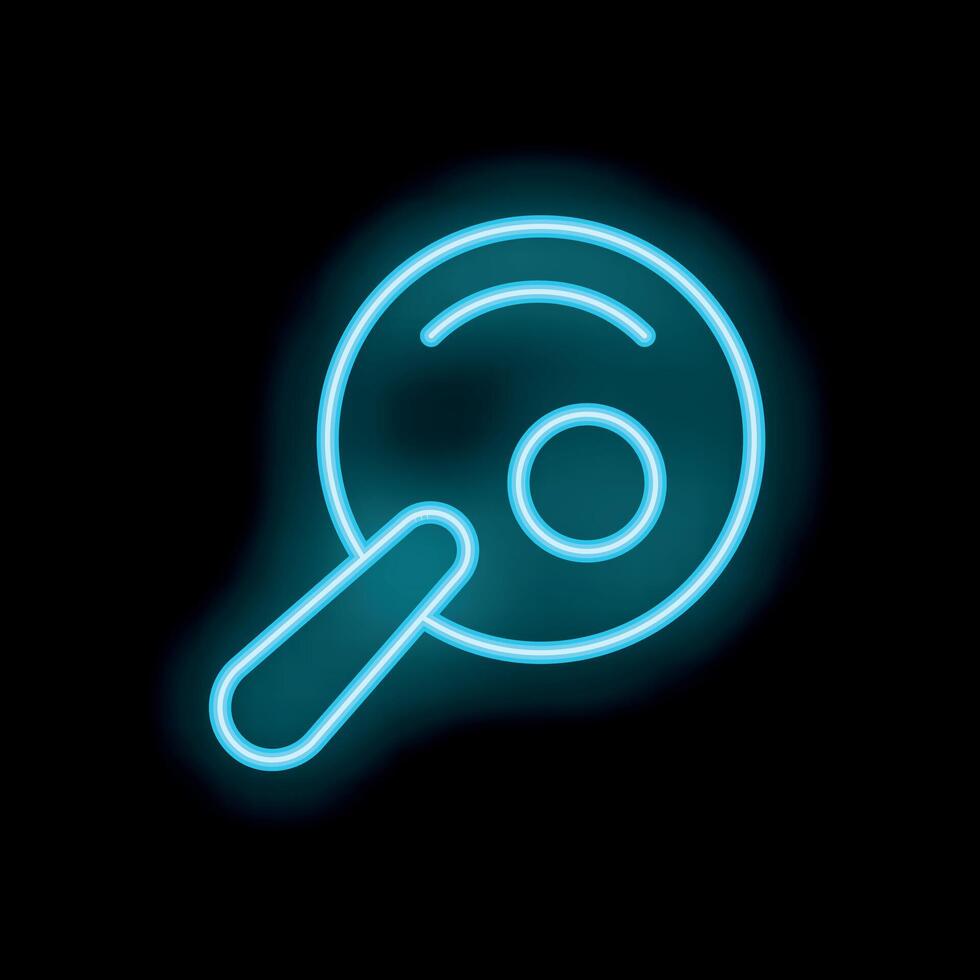 Neon icon of frying pan cooking single egg on black background vector