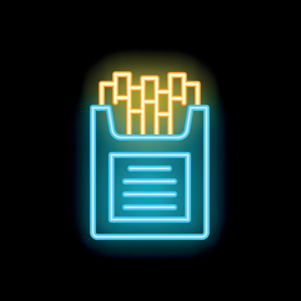 Neon sign illuminating a pack of cigarettes, symbolizing smoking and tobacco products vector