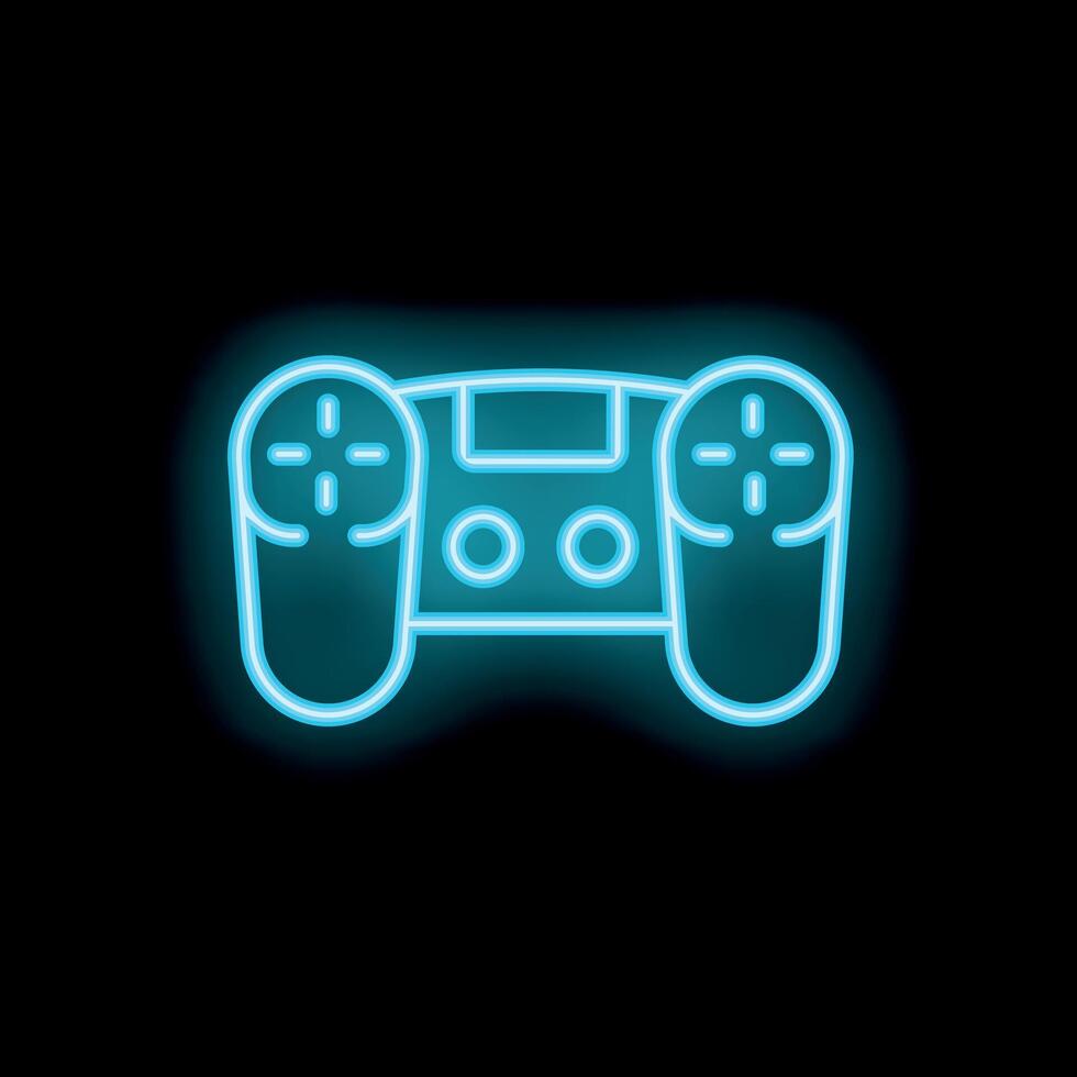 Neon game controller glowing on black background vector