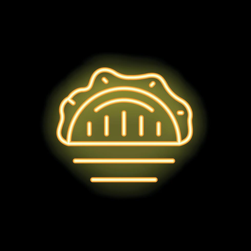 Yellow neon sign illustrating a taco shining on black background vector