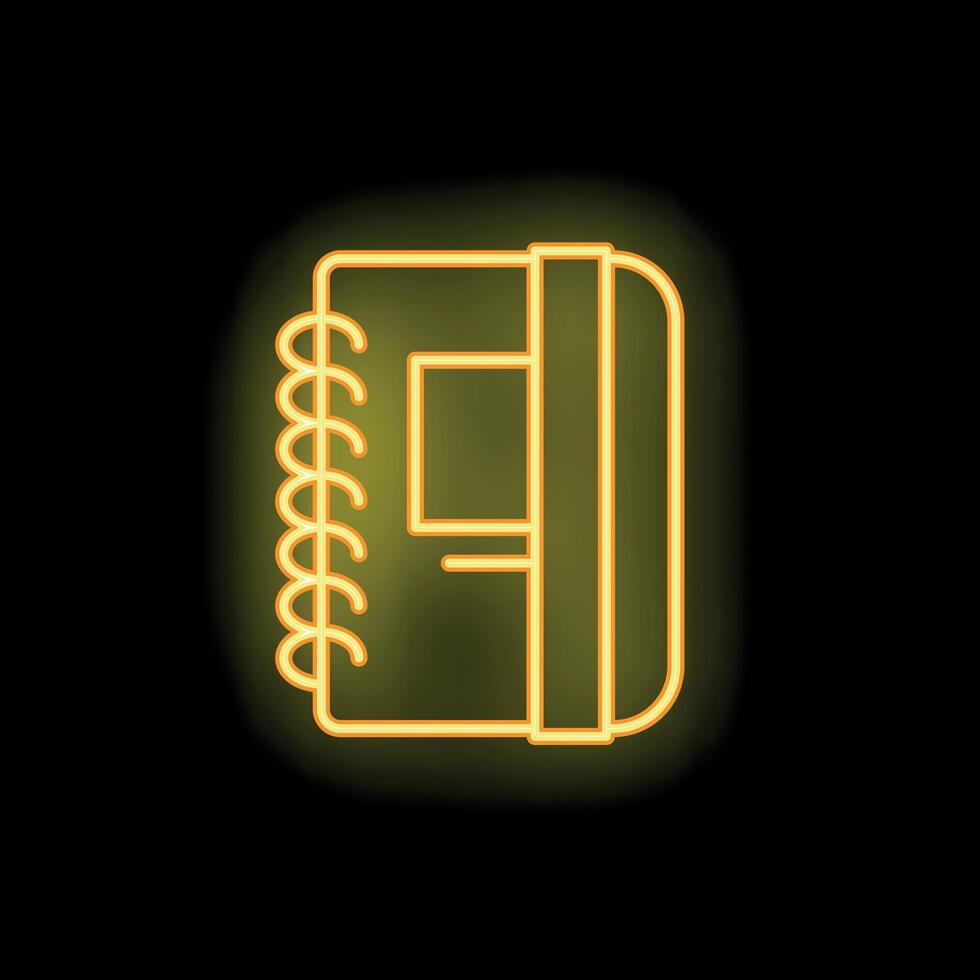Yellow neon sign of closed notebook with bookmark on black background vector