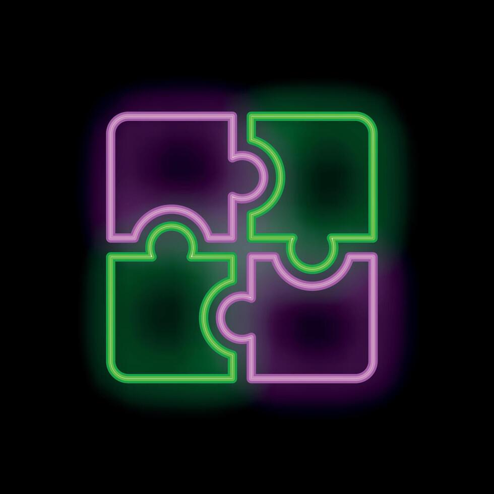 Neon puzzle pieces forming a square on a black background vector