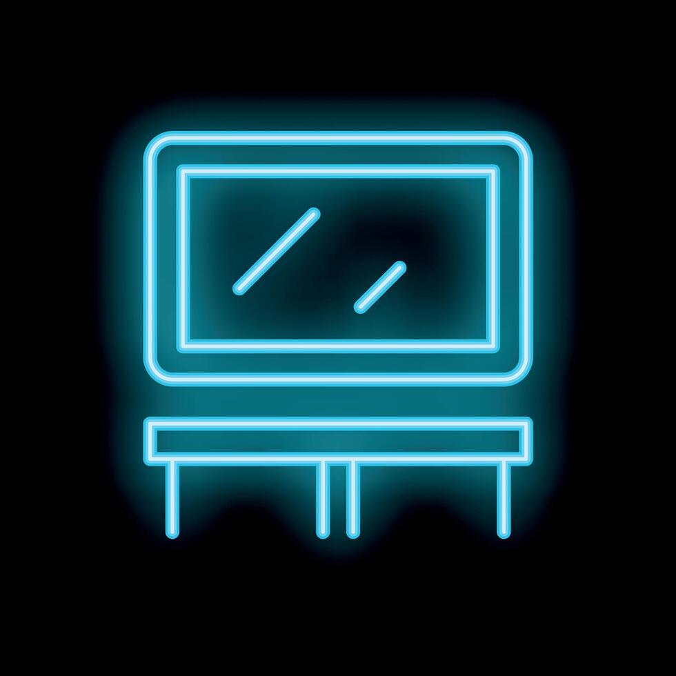 Neon blue dressing table with mirror icon on black background vector