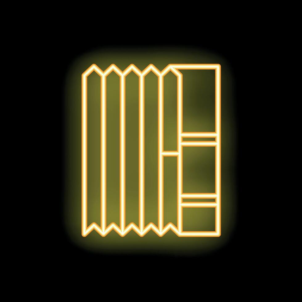 Yellow neon icon of a room divider standing on black background vector