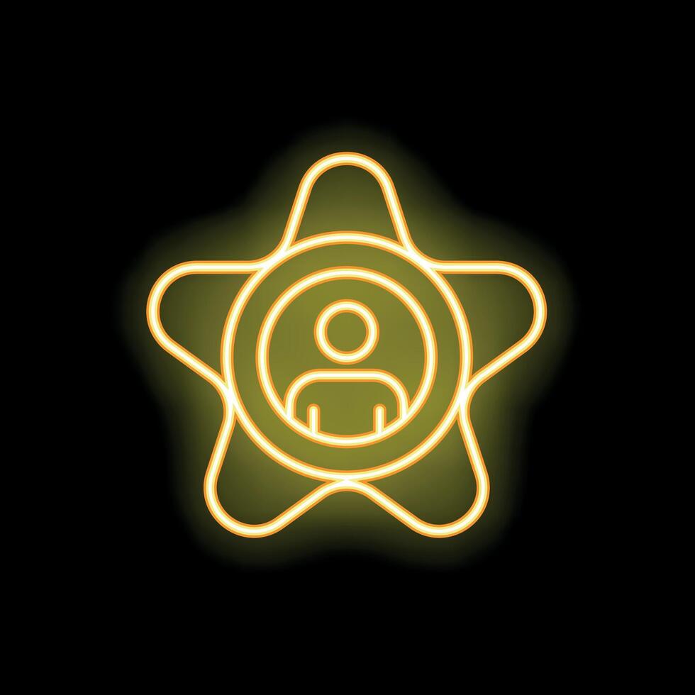 Neon icon of person inside a star representing customer importance vector
