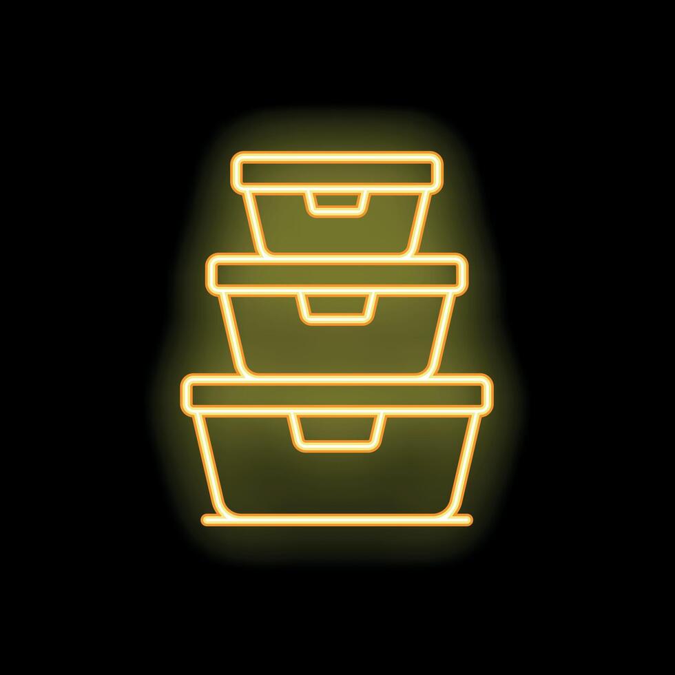 Neon lunch box icon glowing on black background vector