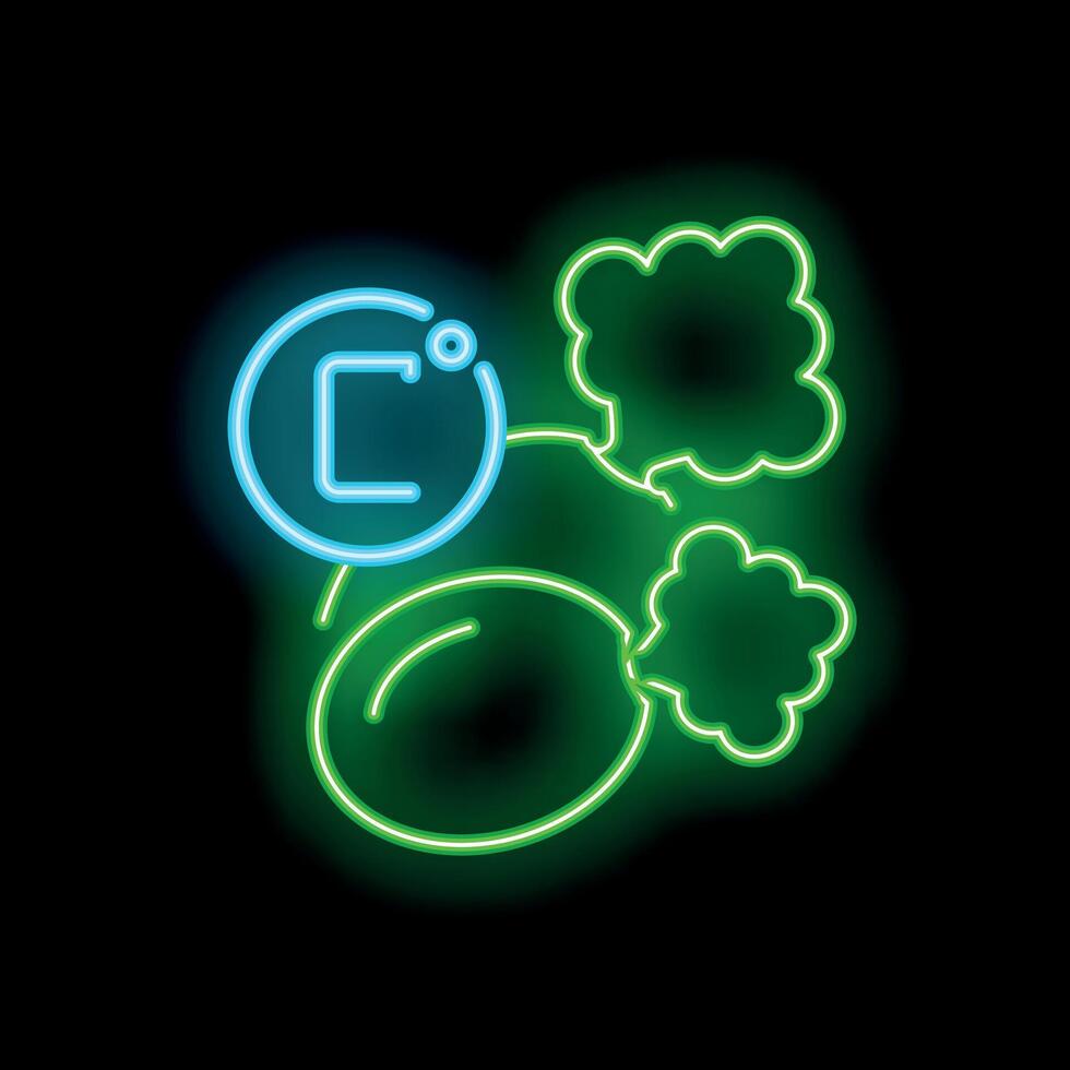 Neon icon of carbon dioxide emissions from fruit representing carbon footprint concept vector